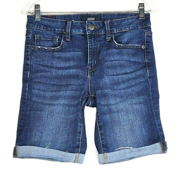 Aeropostale 9" Bermuda Denim Shorts Women's Size 3 Medium Wash Blue 29X9 - Picture 1 of 9
